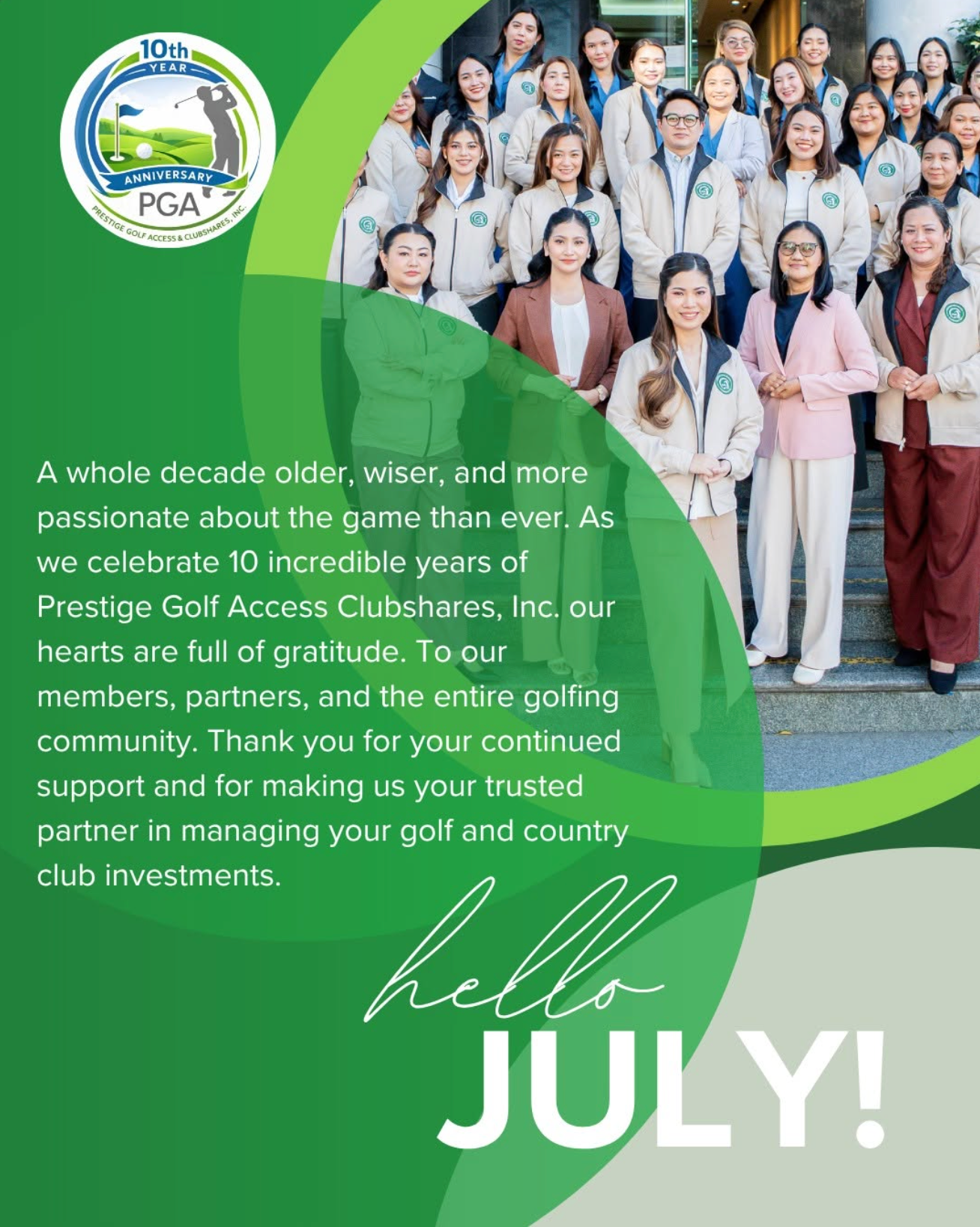 PGA Clubshares 10th anniversary message featuring the team